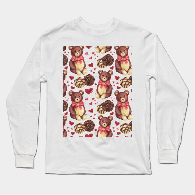 Lovely Bears and Candies Pattern Long Sleeve T-Shirt by paintingbetweenbooks